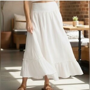 Quince Elegant 100% cotton White Maxi Skirt